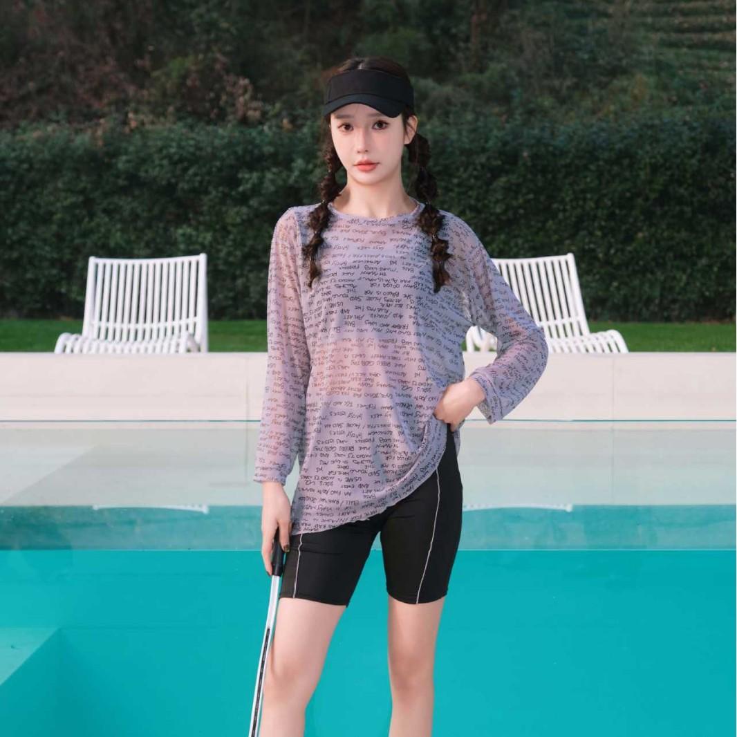 Long-sleeved long pants swimsuit women s split three-piece sports conservative and thin swimsuit s [recommended 35-42.5kg ] чёрный