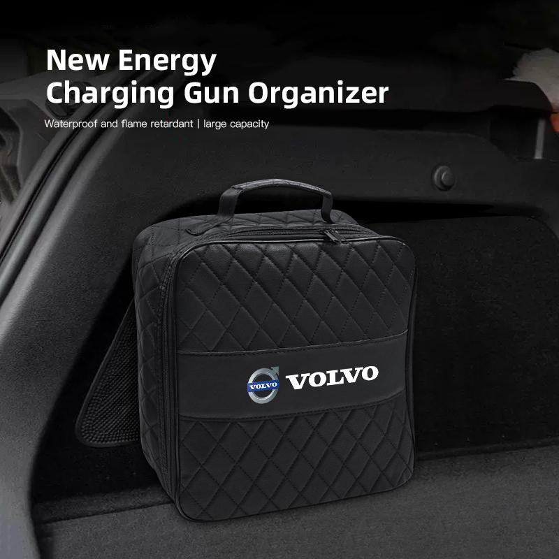 Kožená úložná krabička na nabíjecí kabel do auta pro nabíječku nové energie, přenosná taška pro Volvo Rdesign V60 V40 S80L XC90 S60 S40 C30 XC60 V50