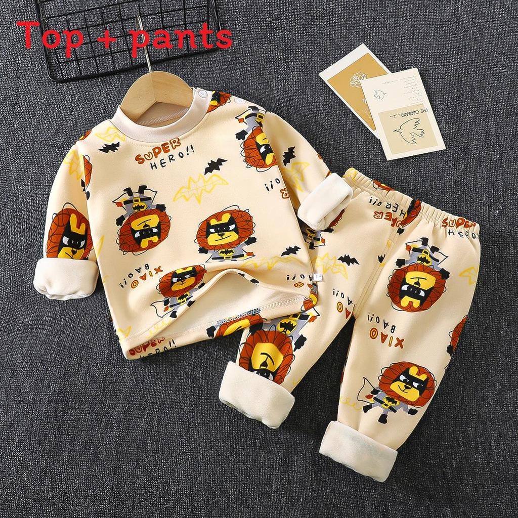 Childrens Warm Milk Silk Pajamas With Animal Prints For Autumn And Spring