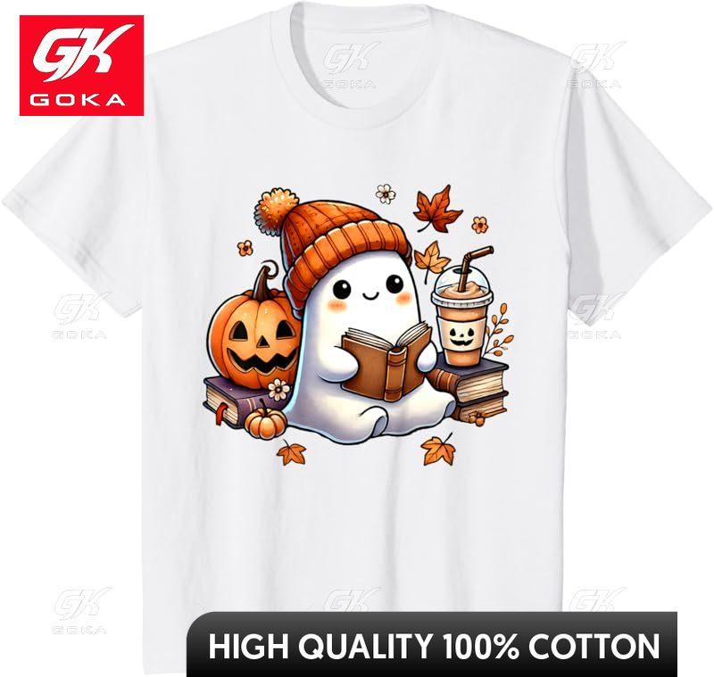 Ghost Reading Enthusiast Halloween Womens Tshirt Top Cute Funny Vintage Graphic T Shirts