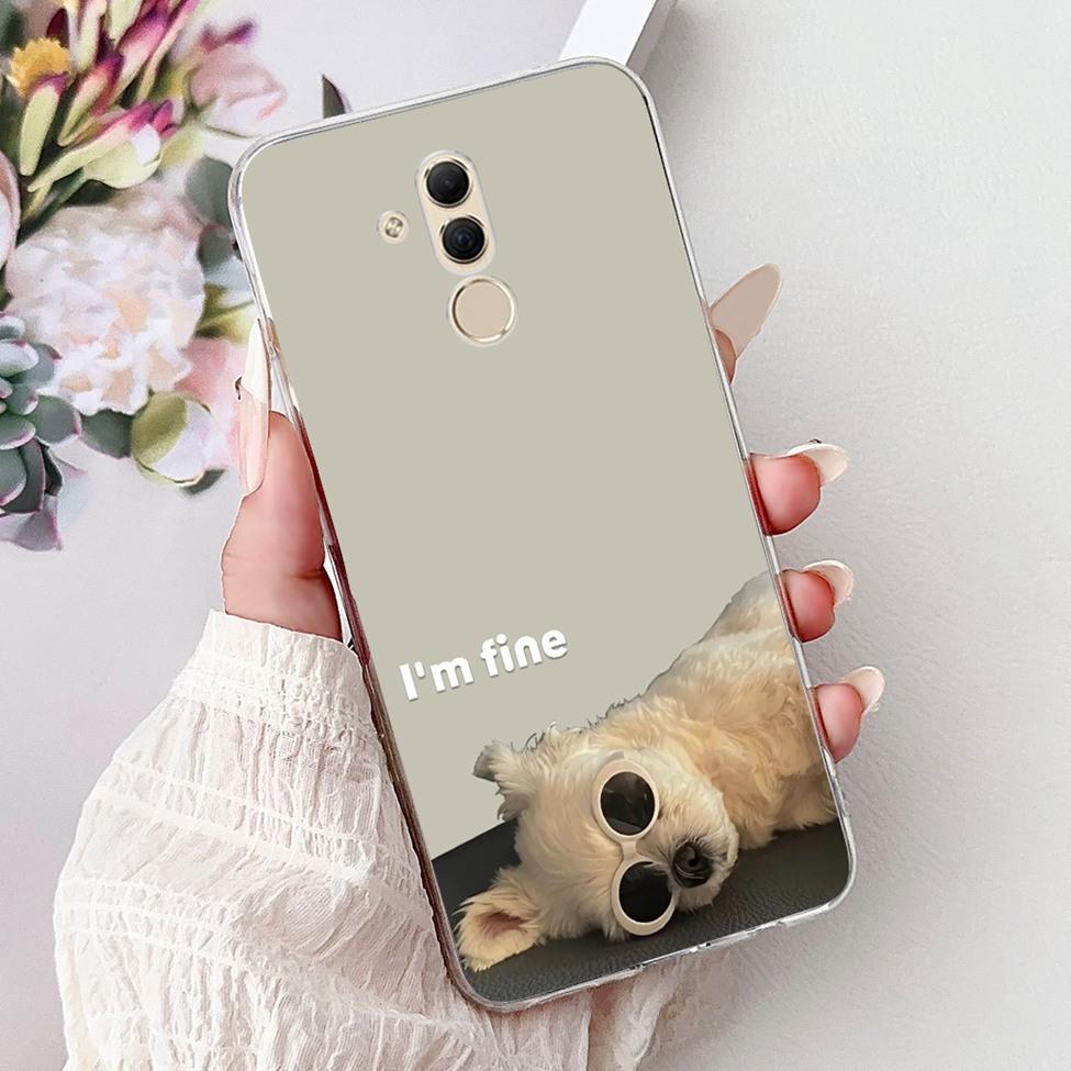 Clear For Huawei Mate 20Lite SNE-LX3 INE-LX2 Back Cover For Huawei Mate 20 Lite Case Cute Cartoon Cat Luxury Flowers Funny Funda