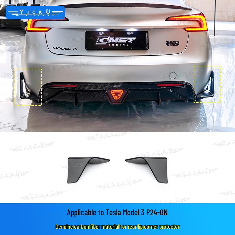 Upgrade your Tesla Model 3 P with CMST carbon fiber front lip with lights, rear lip, air intakes, and side skirts.