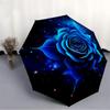 1pc Blue Rose Print Automatic Folding Umbrella - 8-Rib Durable Iron Frame, Compact Portable for Daily Travel yy251205047