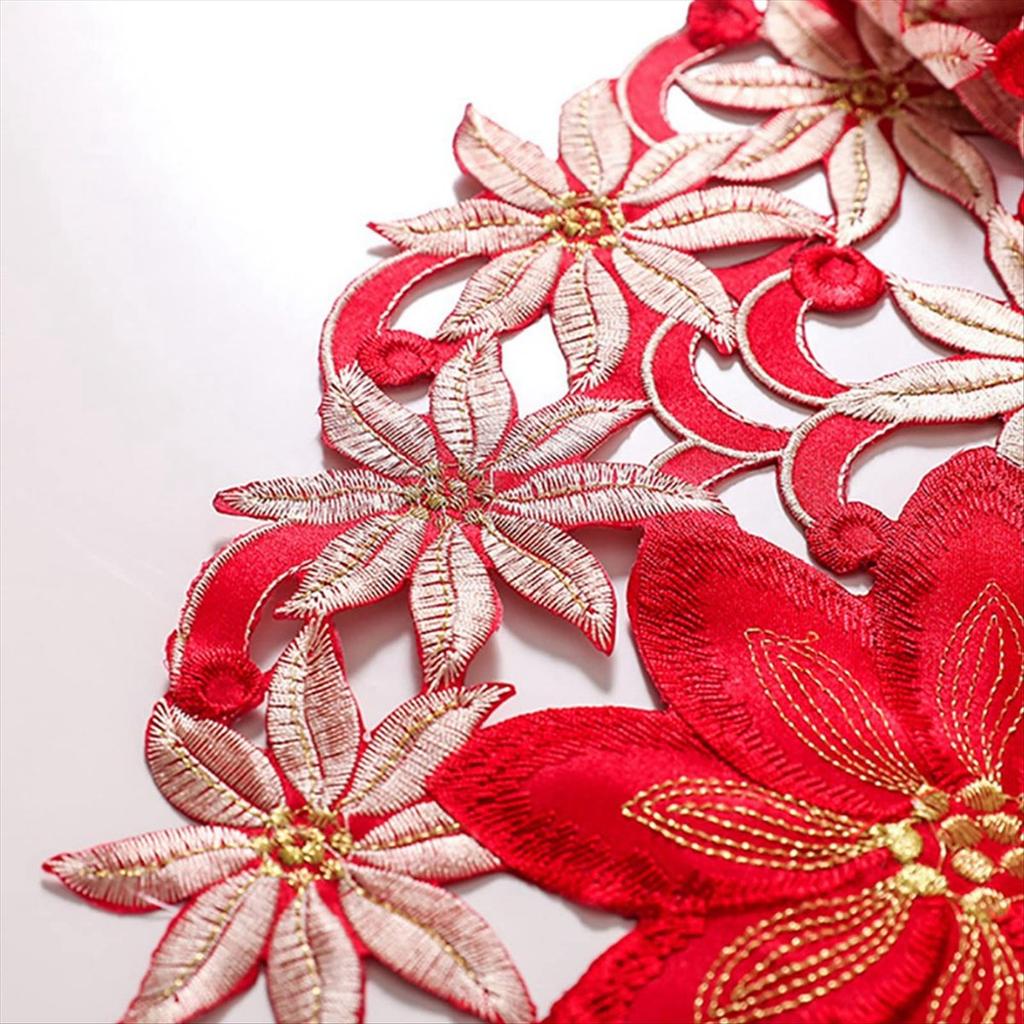 BHBL Christmas Table Runner, Poinsettia Holly Leaf Embroidered Table Linens for Christmas Decorations 15 X 86 Inch
