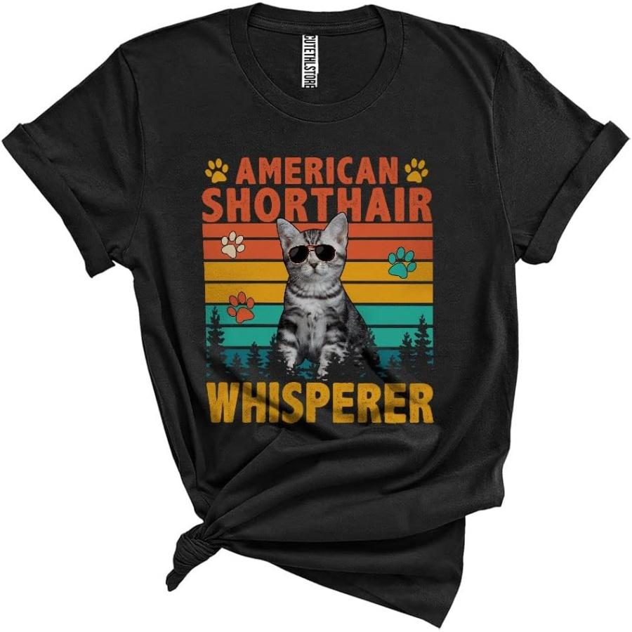 Vintage Retro American Shorthair Whisperer Funny Cute Cat Wearing Sunglasses Cat Owner Lover Unisex T-Shirt Black XXXXXL разноцветный