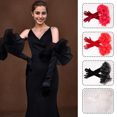 1pair Black Long Sleeved Gloves For Weddings And Parties In Autumn And Winter