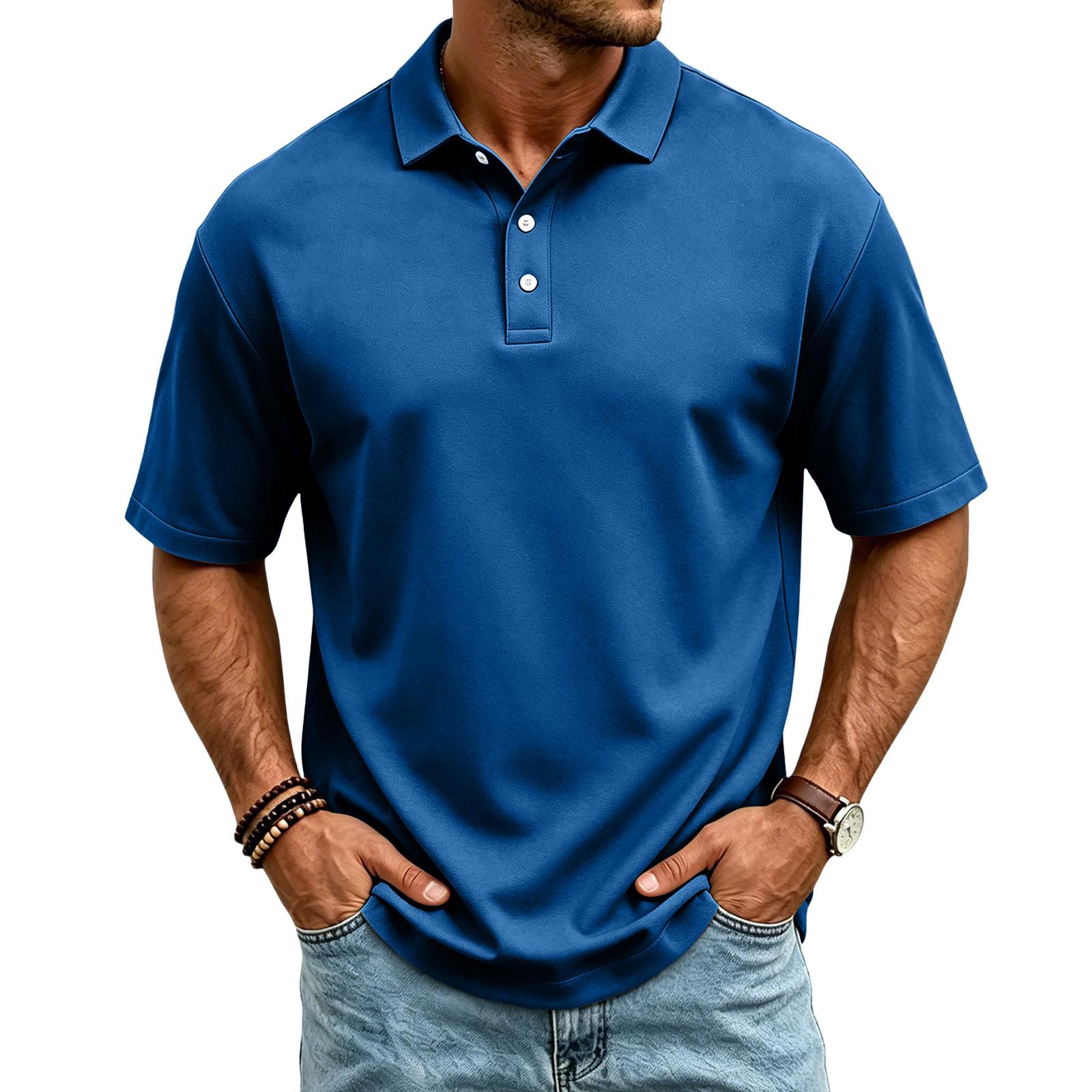 

Men s Casual Quick Dry Mesh Golf Polo Shirt Lightweight Breathable Short Sleeve Button Collar Top for Outdoor Sports M синий