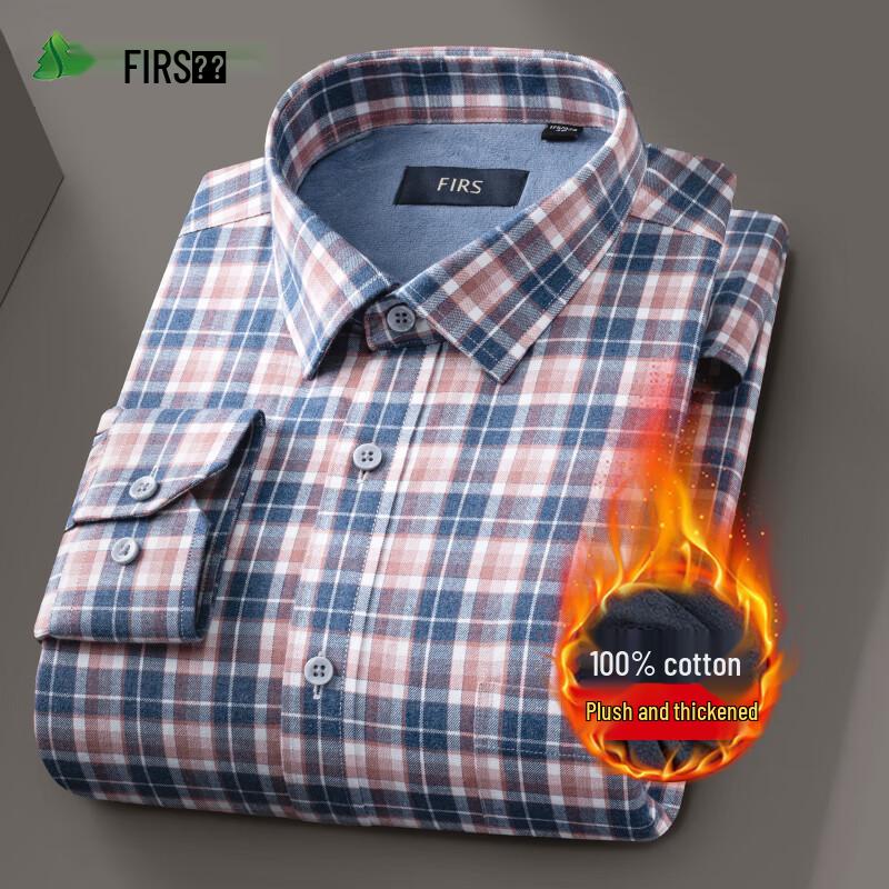 Мужская клетчатая рубашка FIRS из чистого хлопка с флисовой подкладкой 180/100A