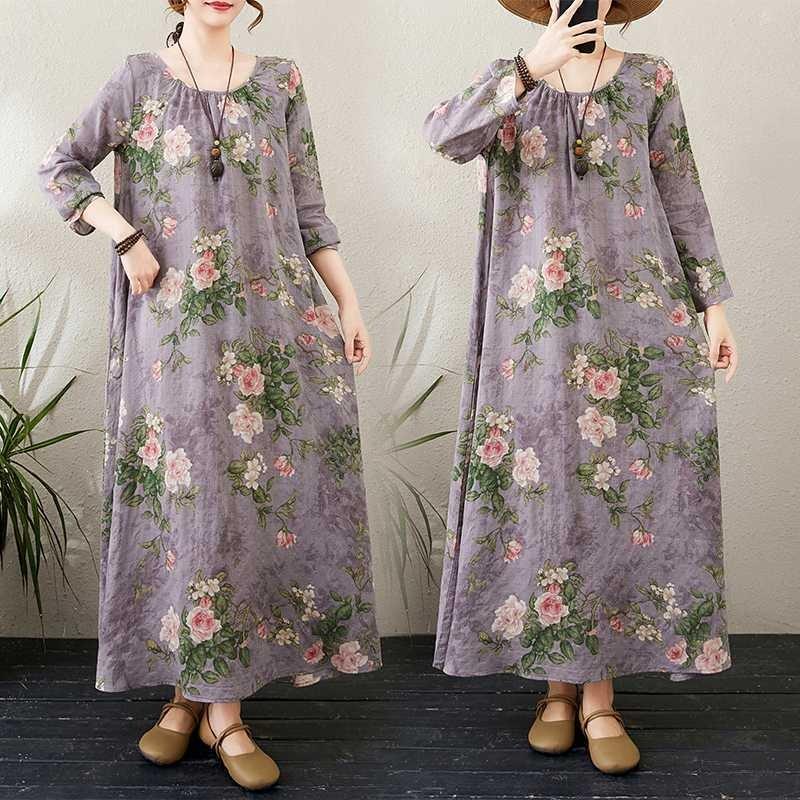 2025 Round Neck Minimalist Long Sleeve Extra Long Dress Resort Style