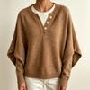 Women's Knit Cape Sweater with Spliced Collar Drop Shoulder Loose Fit Pullover for Casual Wear