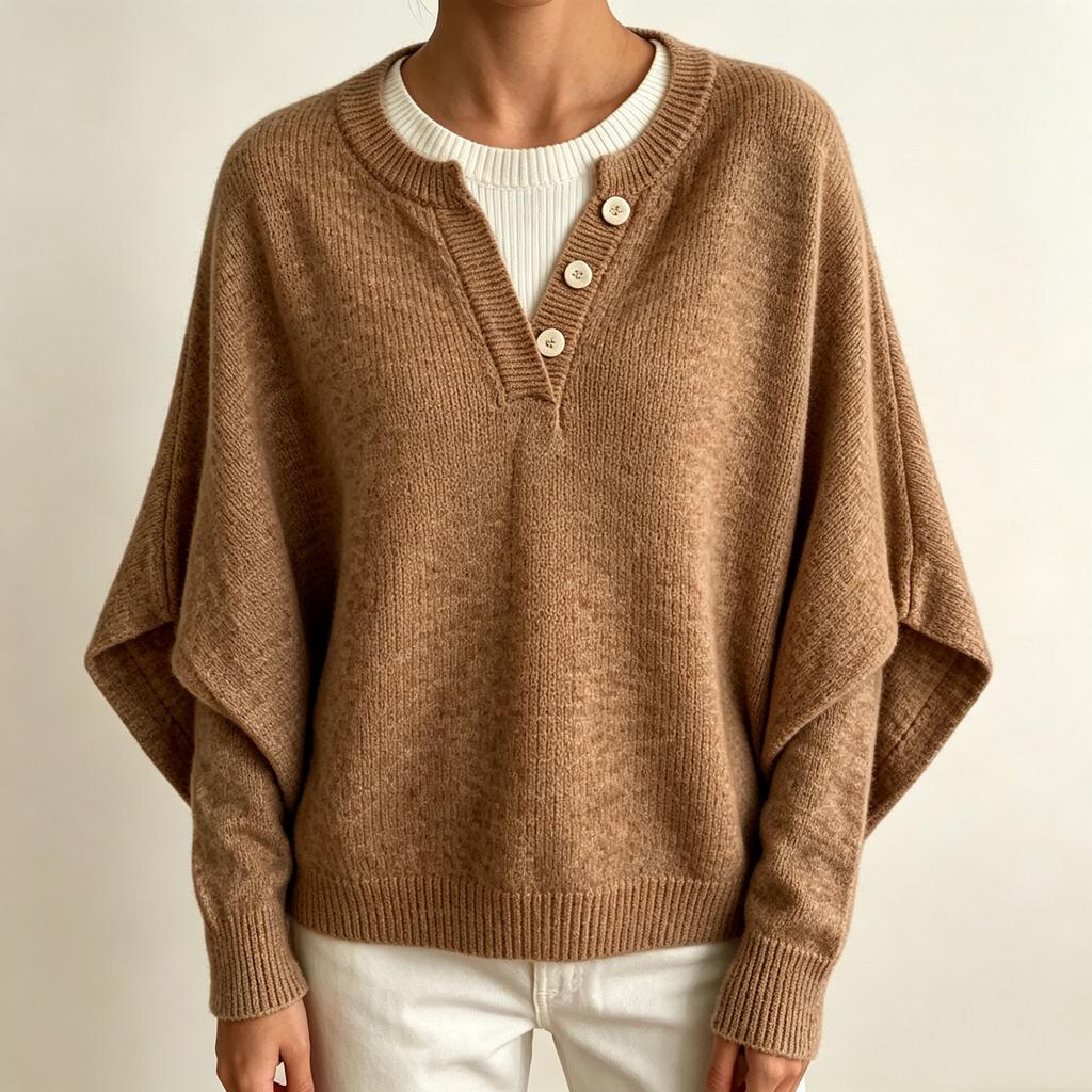 Women's Knit Cape Sweater with Spliced Collar Drop Shoulder Loose Fit Pullover for Casual Wear