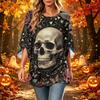 Women's Casual Loose Fit Three-Quarter Sleeve Neck Top with Halloween Print