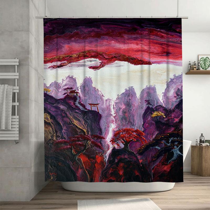 Red Sky Shower Curtain Pink Purple Tree Scene For Bathroom Decor Waterproof Home Supplies From