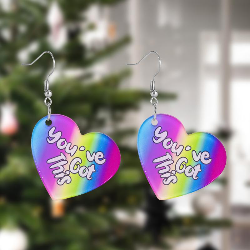 Y2K Love Heart Pattern Acrylic Drop Earrings for Women Girls Colorful Peach Heart LGBT Stud Earrings Lover Jewelry Christams Valentine's Day Gifts