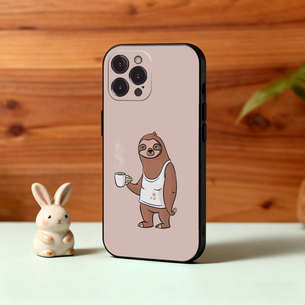 Animal Cute Cartoon Sloth Phone Case For iPhone17,16,15,14,13,12,Plus,Pro Max, 5G Others Soft Black Cover