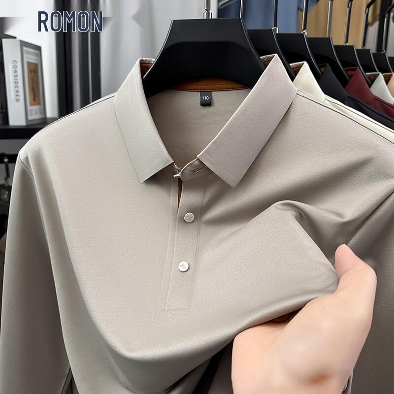 ROMON Men's Silk Blend Casual Long-Sleeve Polo Shirt