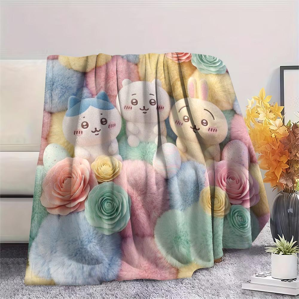 1Pc Chiikawa Print Flannel Blanket, High Quality Comfortable for All Seasons, Home Decor, Warmth and Comfort, Perfect for Christmas Gifts