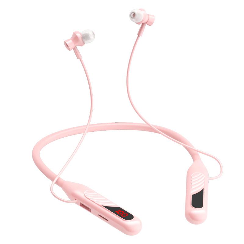 BT-8 Wireless Bluetooth Sports Neckband Headphones with Card Slot, Large Battery, Digital Display, and Noise Cancelling Feature.