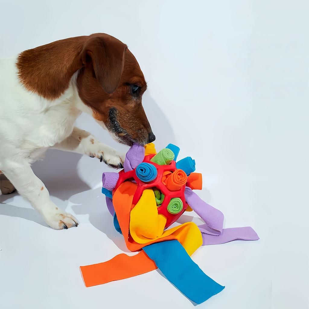 Interactive Pet Snuffle Ball Toy for Dogs and Cats Durable Rubber Puzzle Treat Dispenser Slow Feeder Mental Stimulation Chew Toy