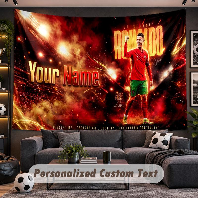 Wandtapijt met aangepaste naam Cristiano Ronaldo patroon Gepersonaliseerde bedrukte stof Wanddecoratie