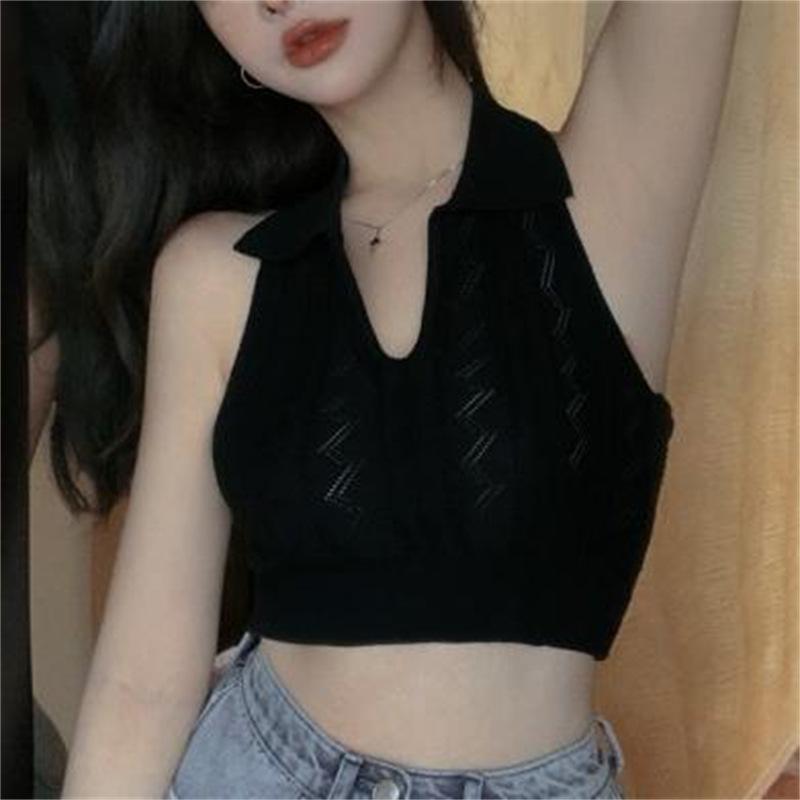 New Niche Sexy Spice Beauty Back Sleeveless Knit Short Halter Halter Summer Top To Wear Outside