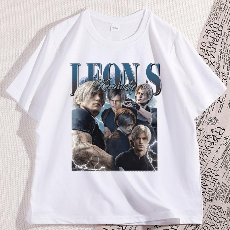 Vintage Leon Kennedy Graphic T Shirts Unisex Unisex Casual Round Neck Tshirt Summer Shortsleeved Unisex Streetwear Unisexs Clothes