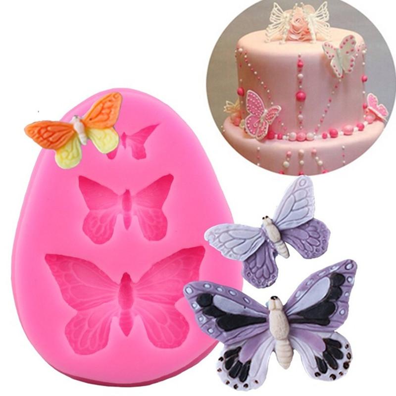1pcs Pink Butterfly Fondant Cake Silicone Mold Biscuits Pastry Mould Ice Cube Chocolate Candy Molds Cake Decoration Baking Tools