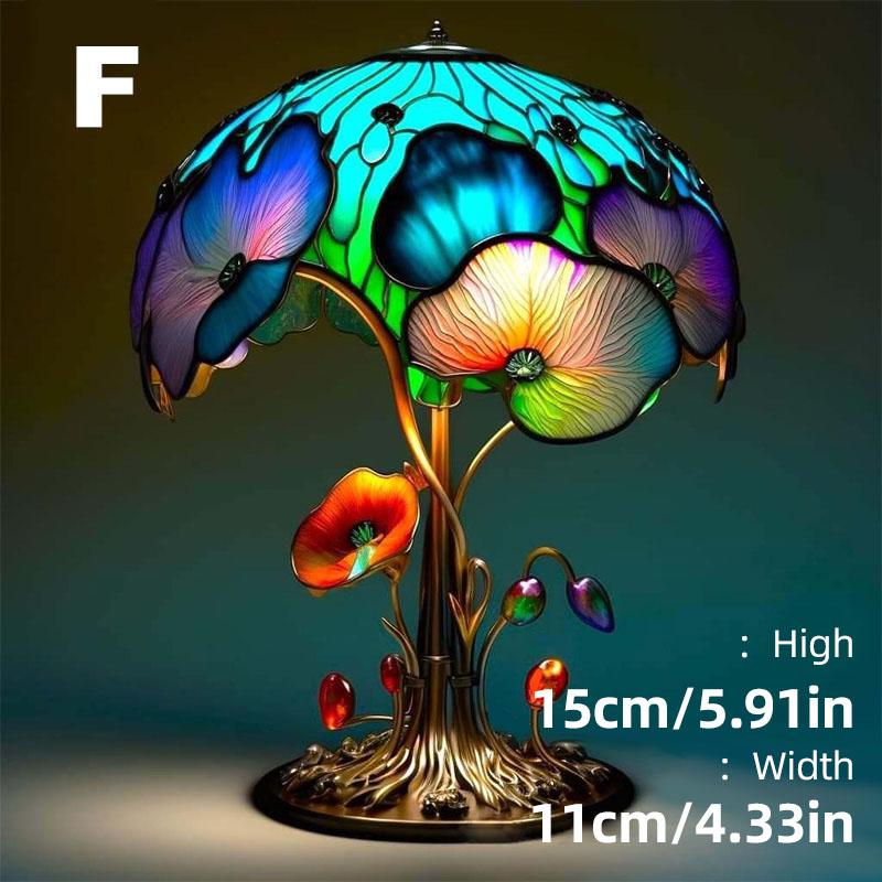 Creative Stained Plant Series Table Lamps Resin Colorful Bedroom Bedside Flower Mushroom Retro Table Night Lamp Atmosphere Light