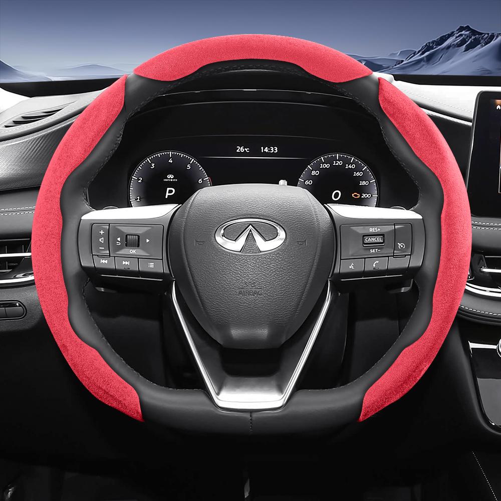 bpzsw1 Suitable for Infiniti Sports Suede Leather Steering Wheel Cover with Split Snap-On Design for Models Such as Q50 Qx50 Qx55