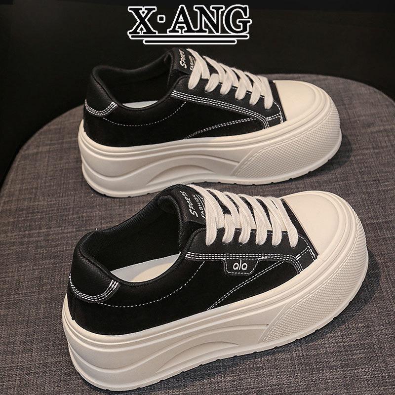 Leather Board Shoes Women's Big Head White Shoes New Autumn Shoes Women's Thick Sole Heightening Casual Sports Women's Shoes