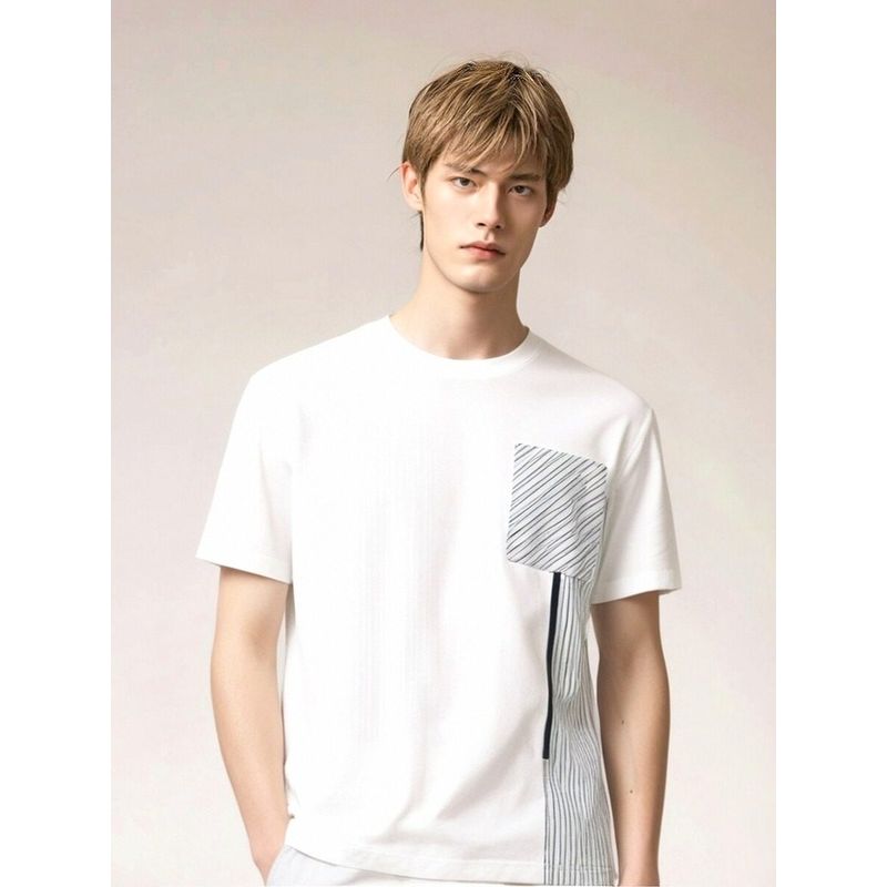 Same Style As In the Mall | Menseye Men's Short-Sleeved T-Shirt Summer New Style Patchwork Color-Blocked Stripes Slightly Loose Fit