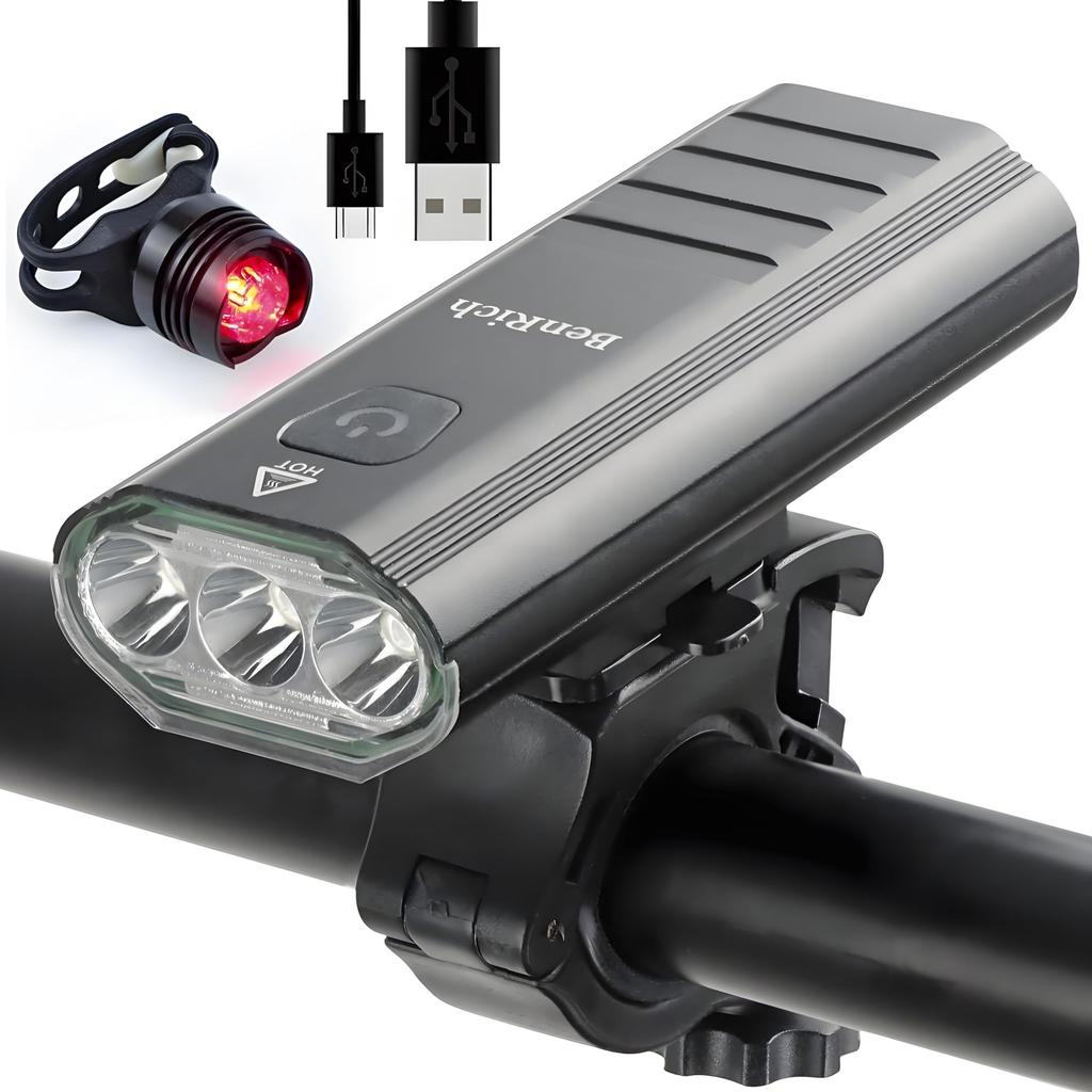 BenRich Bicycle Waterproof USB 3000 High Three Road Bike Headlight Rubber Sheet Emergency Disaster Japanese Instruction Manual Included Light, LED,