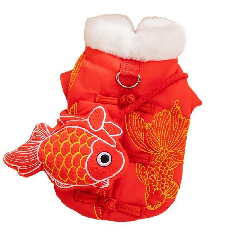 Pet Winter Coat Small Medium Dogs Cats Chinese Style Tang Suit Vest Cotton Warm Outfit