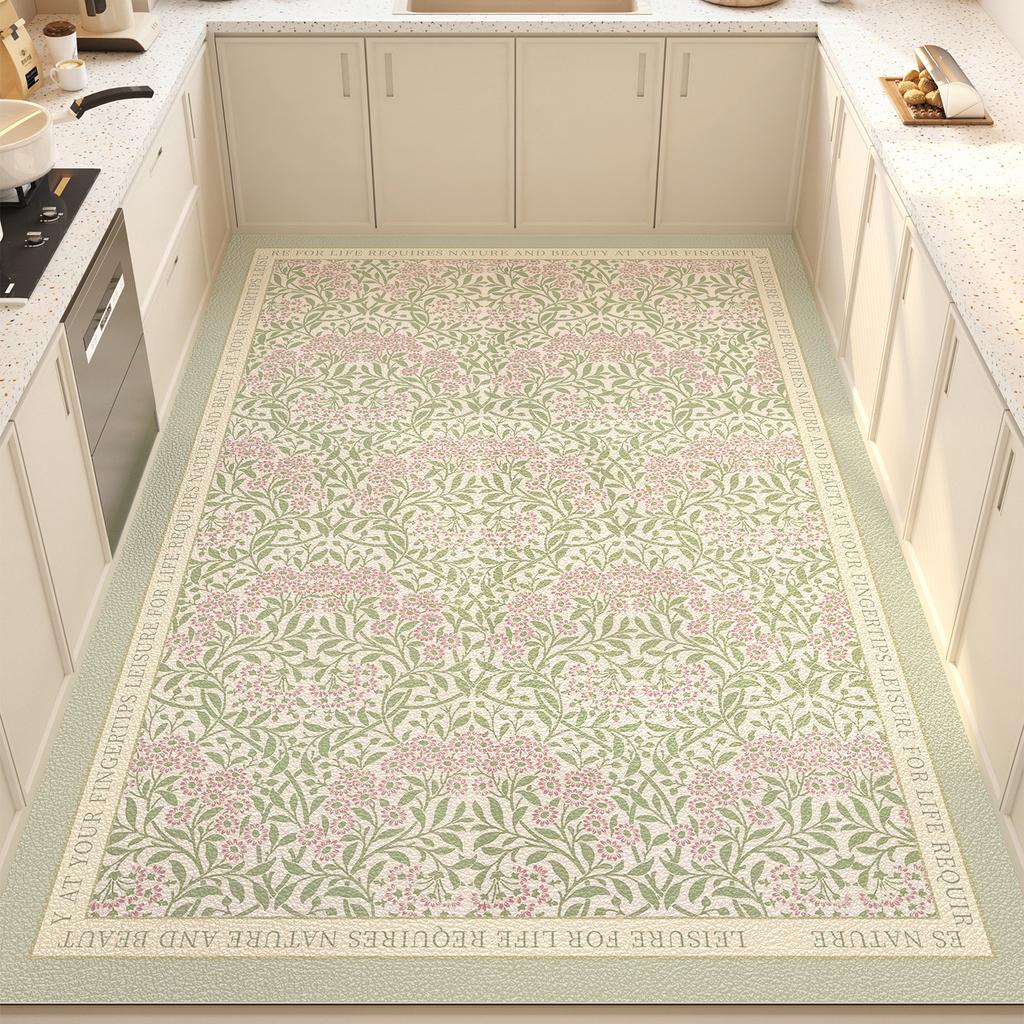 Kitchen Floor Mat Floral Plant Style Pvc Leather Non-slip Carpet Waterproof Oil-proof Foot Mats Large Area Home Decoration Rug