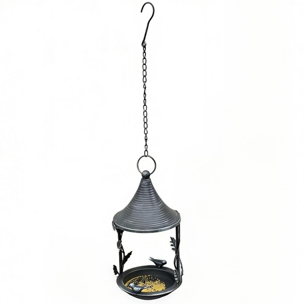 Peaked Roof Wrought Iron Hanging Bird Feeder, Rustic Vintage Outdoor Garden Patio Balcony Decoration