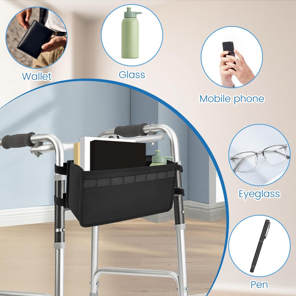 Foldable Walker Storage Bag Oxford Cloth Practical Bearing Wheelchair Storage Bag Mobility Aid Accessory Pouch for Elderly