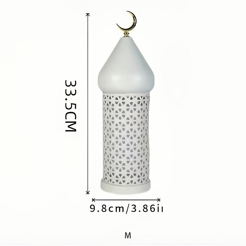 Ramadan Kareem Lantern Set White Moroccan Style Metal Hollow with Golden Crescent Moon Mubarak Home Tabletop Festival Decor