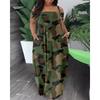 Women's Fashion Summer Spring Colour Block Print Short Sleeve One Shoulder Loose Waistlinet Casual Dresses