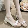 Soft leather version square head bow light mouth single shoes women's autumn new color matching thick heel high heels