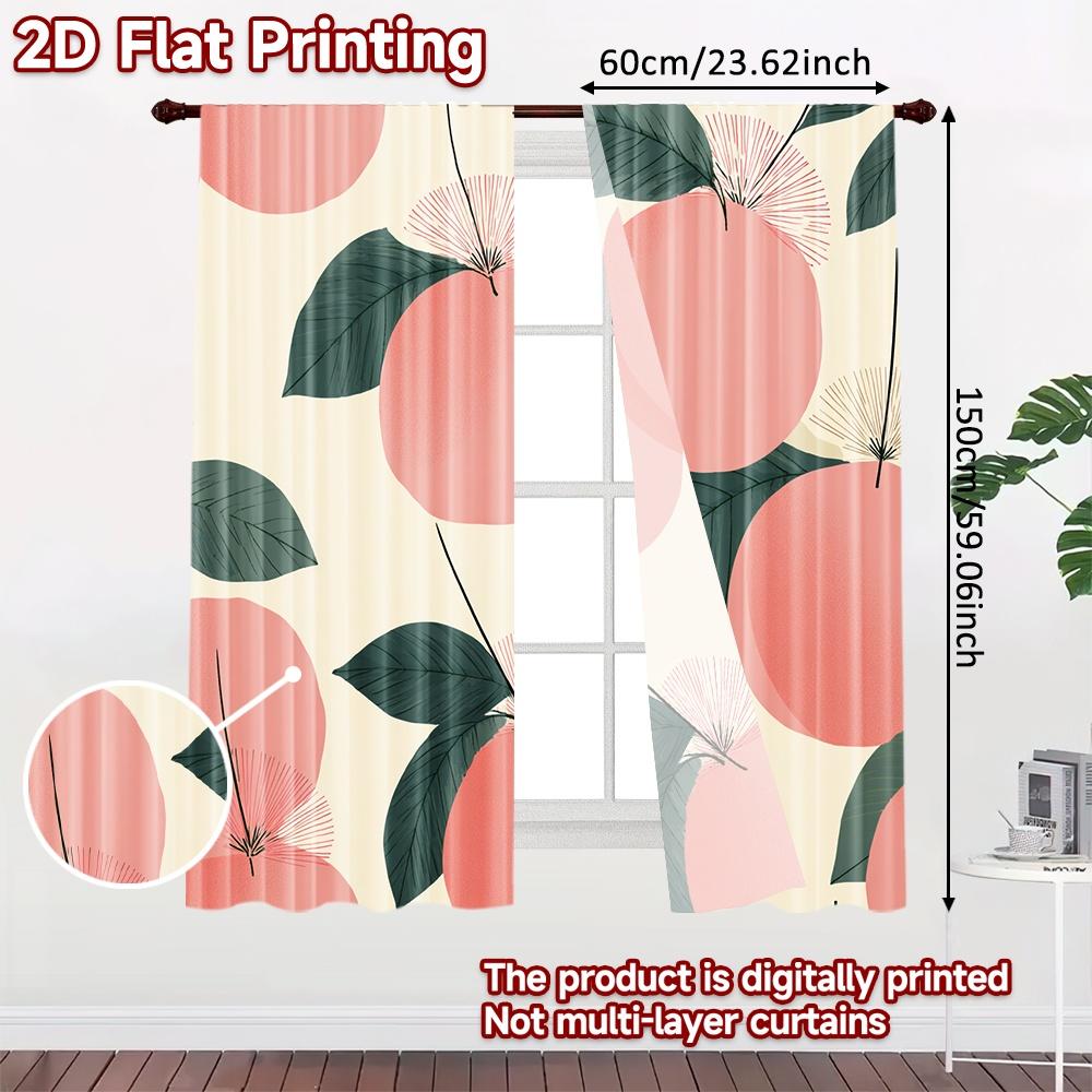 Modern Flat Printing Curtains Without Rod Fresh Citrus Delight Fashionable Curtainments During Women Is Day Set Of 2 Made Polyester