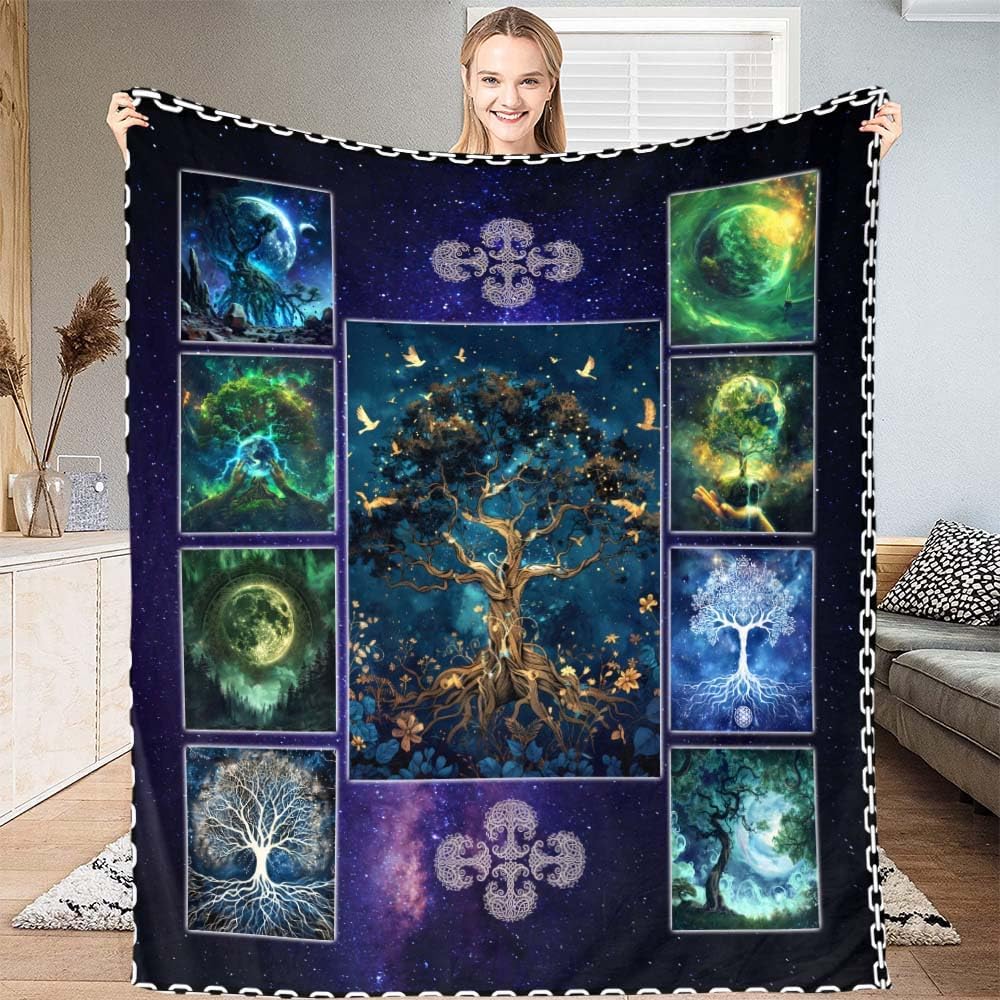 Yggdrasil blanket Norse mythology design tree of life pattern soft throw boho decor bedroom textile mystical accessory