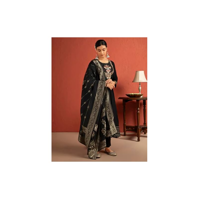 Kaari Rayon Staple Women's Kurta Set (KAAAW24WSKD-92031_Kohl Black
