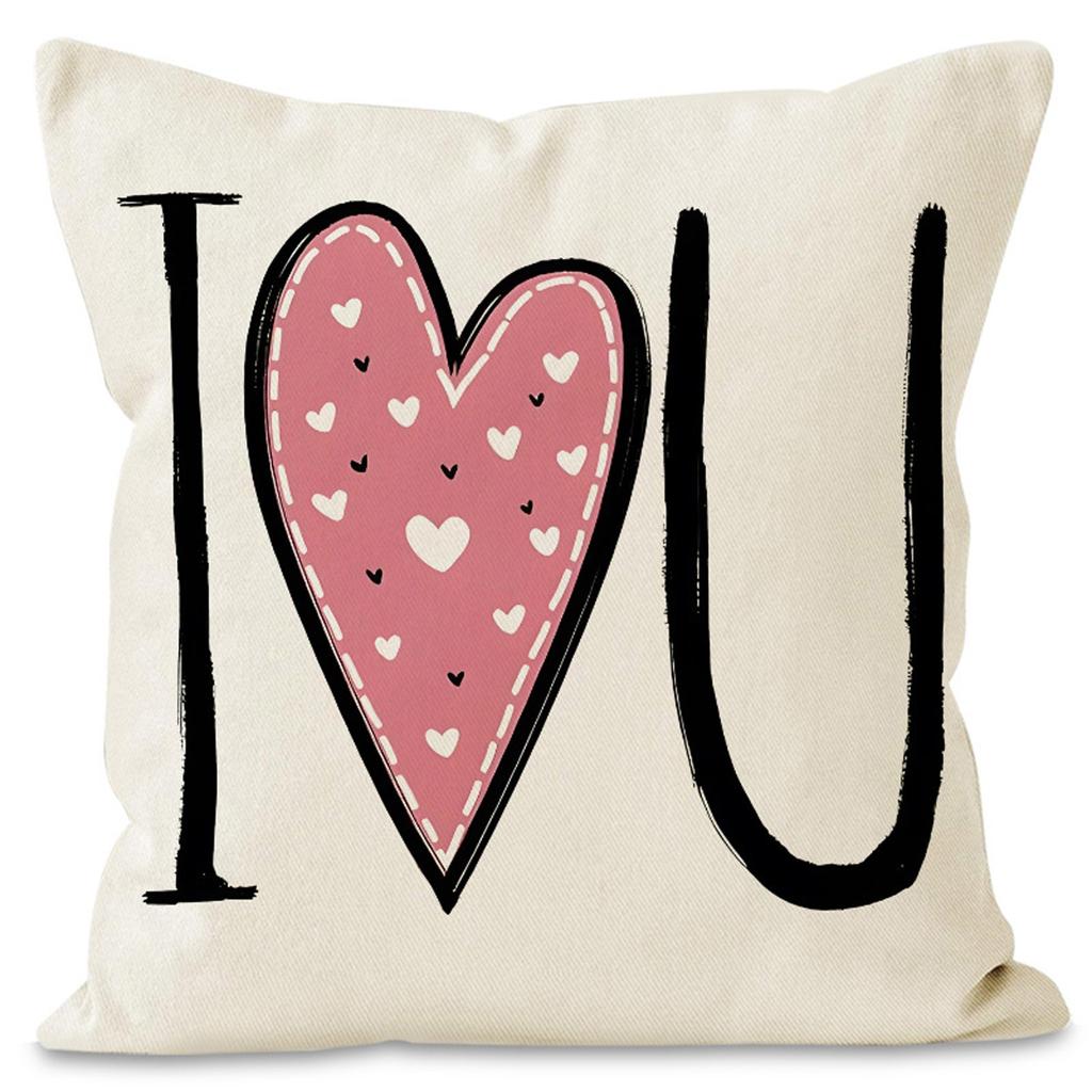 Valentine's Day Couple Love Sofa Pillow Cover Home Decoration Pillow Cover Linen Printed Cushion Cover