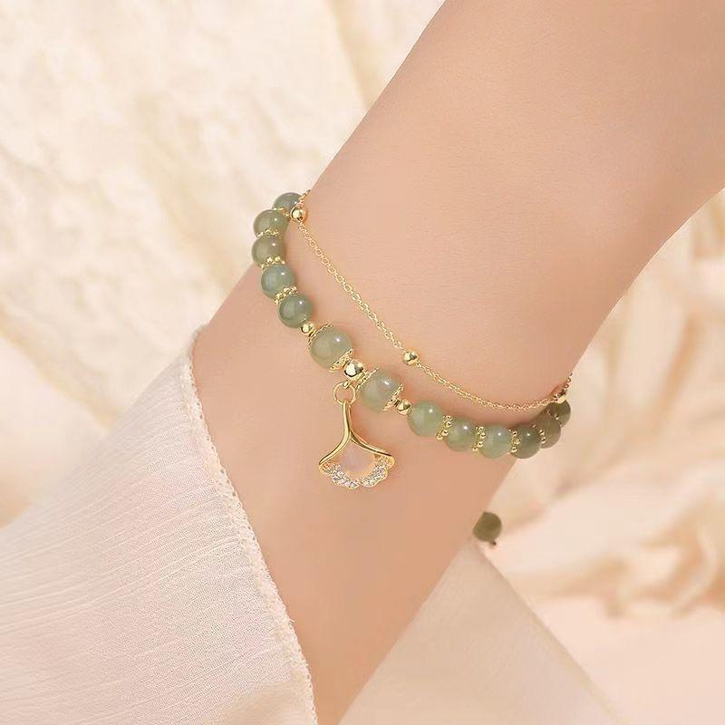 New Sansheng Lucky Double-layer Ginkgo Biloba Bracelet Women's Niche Design Light Luxury Advanced Sense Qixi Festival Gift for Girlfriend
