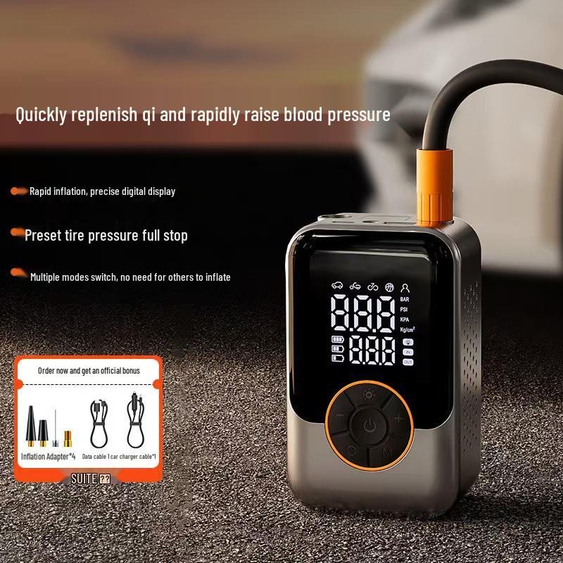Wireless Portable High-Pressure Car Tire Inflator with Dual Screen Gauge