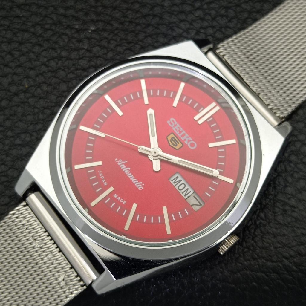 REFURBISHED VINTAGE SEIKO 5 AUTOMATIC 6309A JAPAN MENS RED DIAL WATCH a434688-2