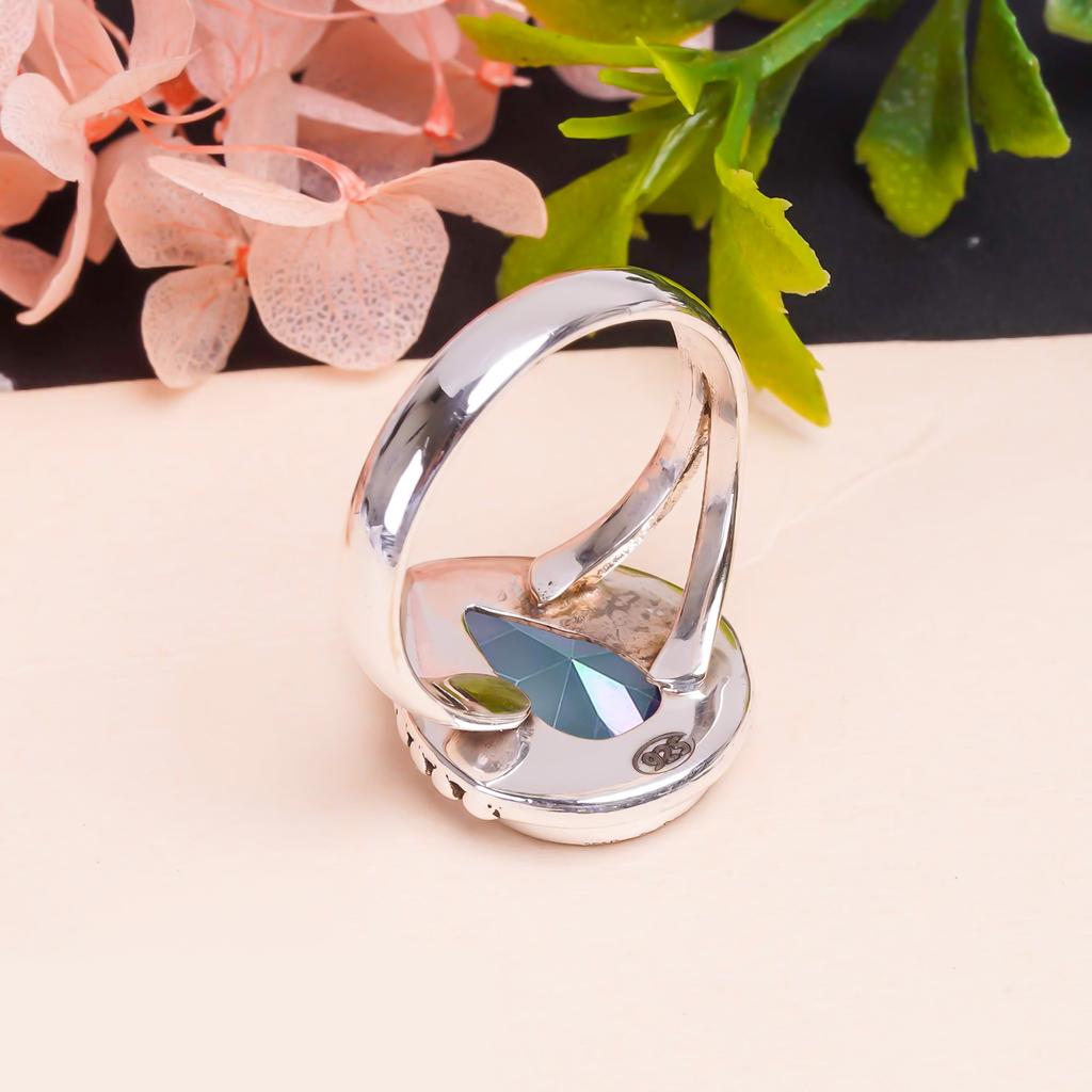 Rainbow Mystic Fire Topaz Gemstone 925 Sterling Silver Ring V9497, Rainbow Ring, Pear Ring, Valentin's Day Gift, Gift For Her, Birthday Gift, Handmade