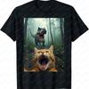Funny Cat Selfie with TRex Dinosaur TShirt Unisex Women Casual Cotton Novelty Animal Graphic Print Short Sleeve Tops Streetwear