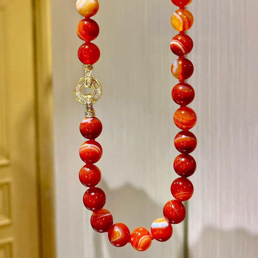 12mm Large, natural red agate necklace, a clavicle chain