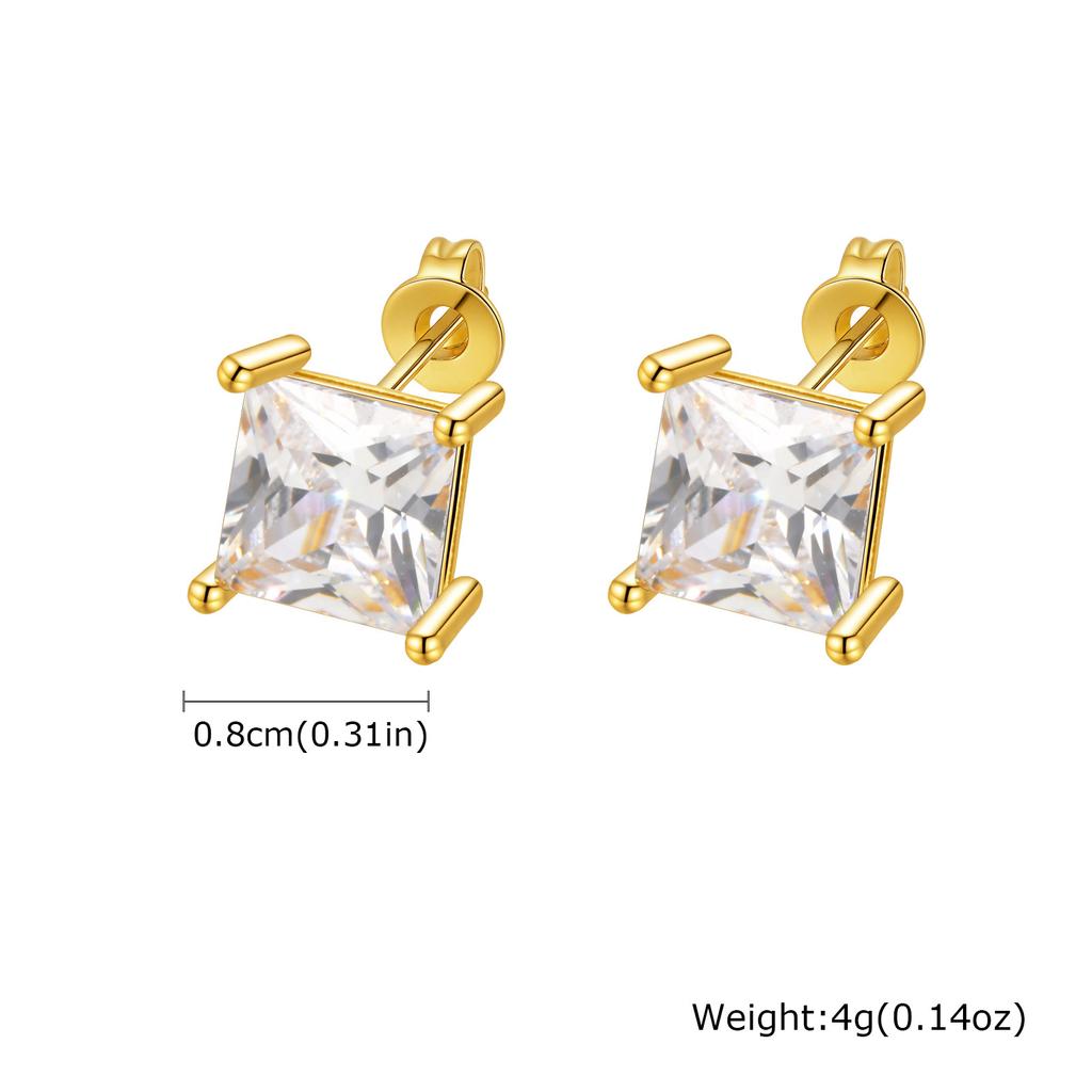 Dainty Square Zircon Stud Earrings for Men Women,4/5/6/7/8mm Width White Crystal Zircon Metal Stud Earring,Piercing Jewelry Gift